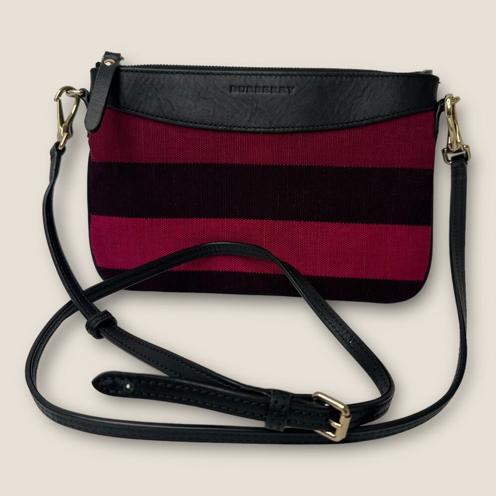 ULTRA RARE Burberry Overdyed Canvas Striped Peyton Crossbody Clutch Bag